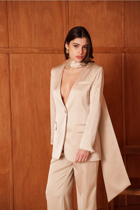Fluid Satin Jacket with Scarf
