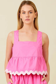 Square Neck Wavy Trim Cotton Top Pink-TOP-Baevely by Wellmade USA-IVORY-S-Urbanheer