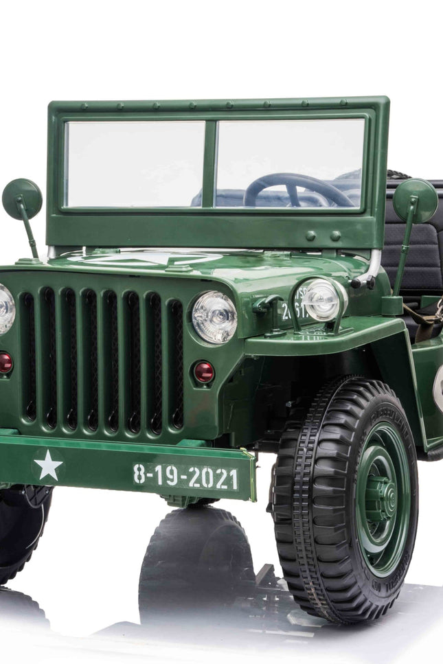 Available April 15th 24V Military Willy Jepp 3 Seater Electric Ride On-Ride On Cars-Freddo Toys-Green-Urbanheer