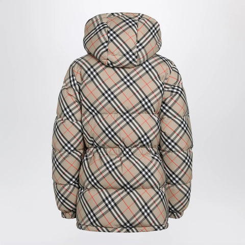 Burberry Hooded check nylon puffer jacket in sand