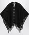 Burberry Reversible wool check cape with fringes in black