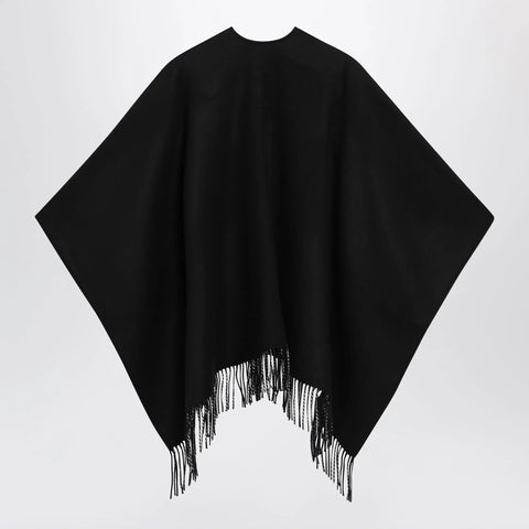 Burberry Reversible wool check cape with fringes in black