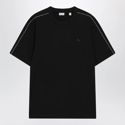 Burberry Cotton T-shirt with Check trim in black