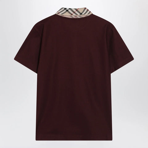 Burberry Cotton polo shirt with Check collar in vineyard red