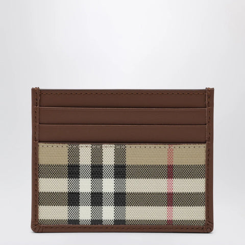 Burberry Check credit card holder in coated cotton, beige