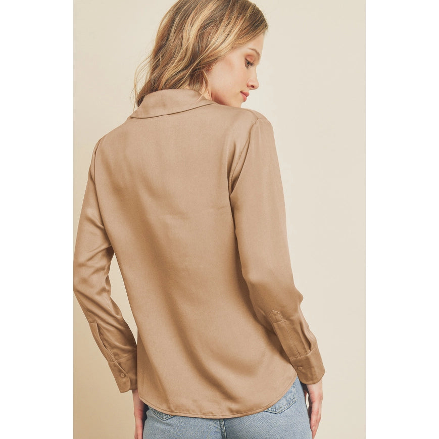 Dull Satin Slim Shirt Tan-Shirt-Dress Forum-S-Urbanheer
