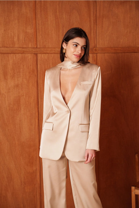 Fluid Satin Jacket with Scarf