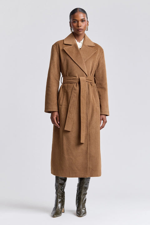 Faux Wool Belted Maxi Coat
