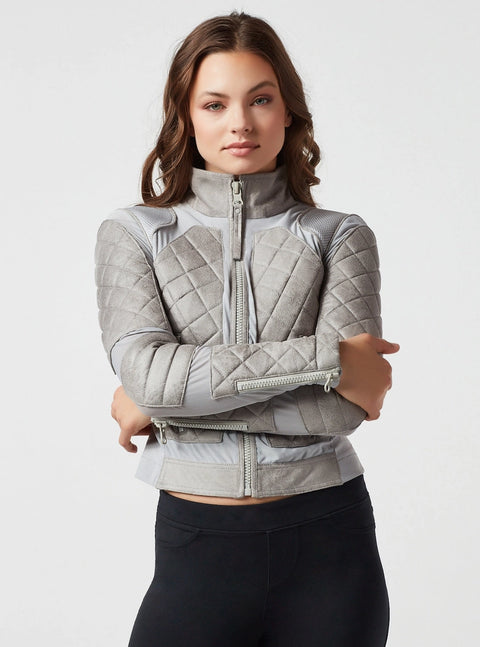 Vintage Mesh Moto Jacket - Grey