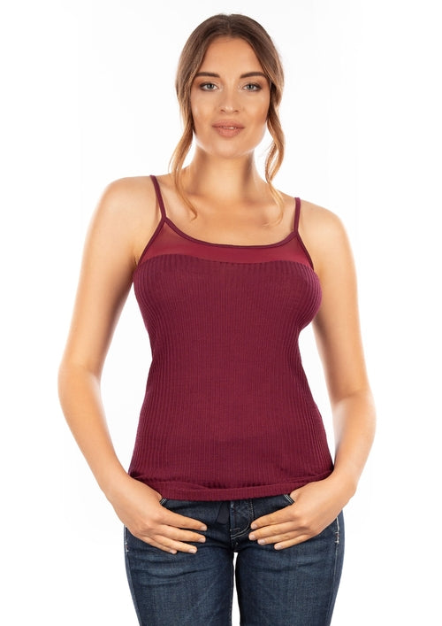 Egi Exclusive Collections Merino Wool Blend Sleeveless Cami With Tulle-Byzantium Hemera-Small/Medium-Ruby-Urbanheer