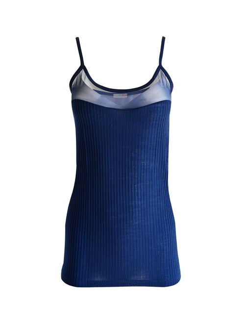 Egi Exclusive Collections Merino Wool Blend Sleeveless Cami With Tulle-Byzantium Hemera-Small/Medium-Bleu-Urbanheer