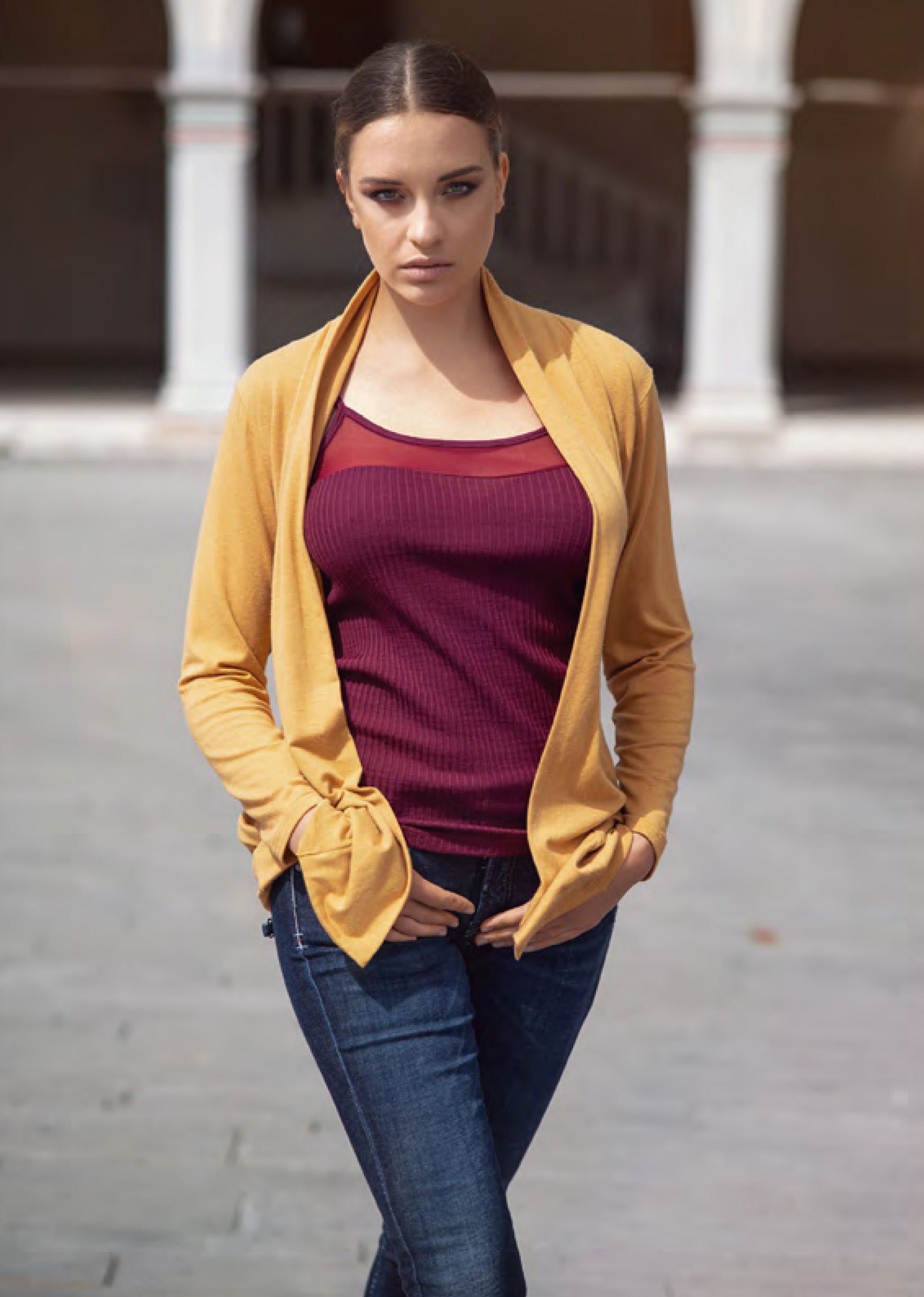 Egi Exclusive Collections Merino Wool Blend Sleeveless Cami With Tulle-Byzantium Hemera-Small/Medium-Ruby-Urbanheer