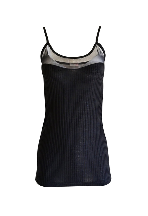 Egi Exclusive Collections Merino Wool Blend Sleeveless Cami With Tulle-Byzantium Hemera-Small/Medium-Nero-Urbanheer