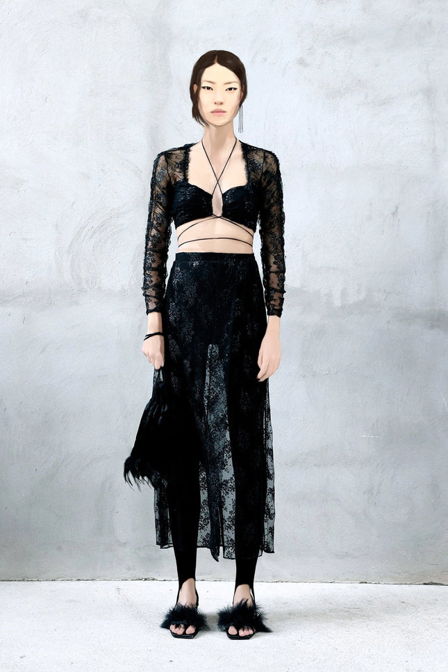 Glassy Lace Pareo Skirt - Black-Clothing - Women-eikō ai-Urbanheer