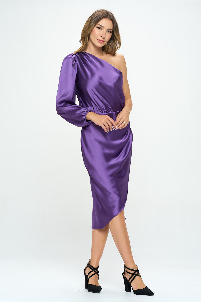 Satin One Shoulder Bodycon W/ Asymmetric Hem-Renee C.-S-Urbanheer