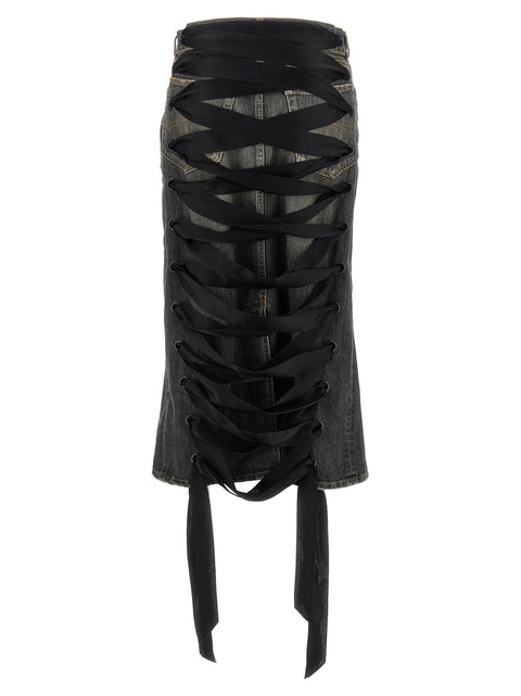 Balenciaga Lace Up Denim Skirt