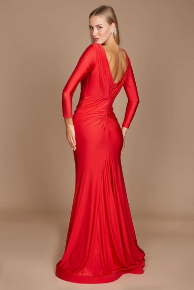 Red Dylan & Davids Long Sleeve Formal Evening Dress-Dylan & Davids-Red-4-Urbanheer