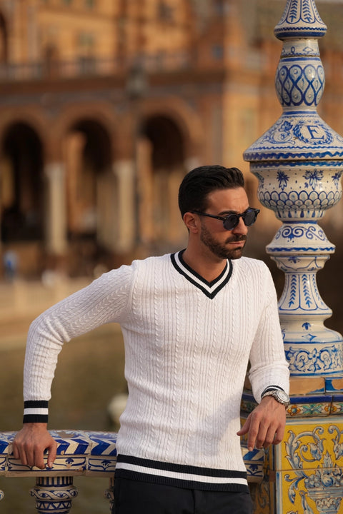 V-Neck Pearl Knit Sweater