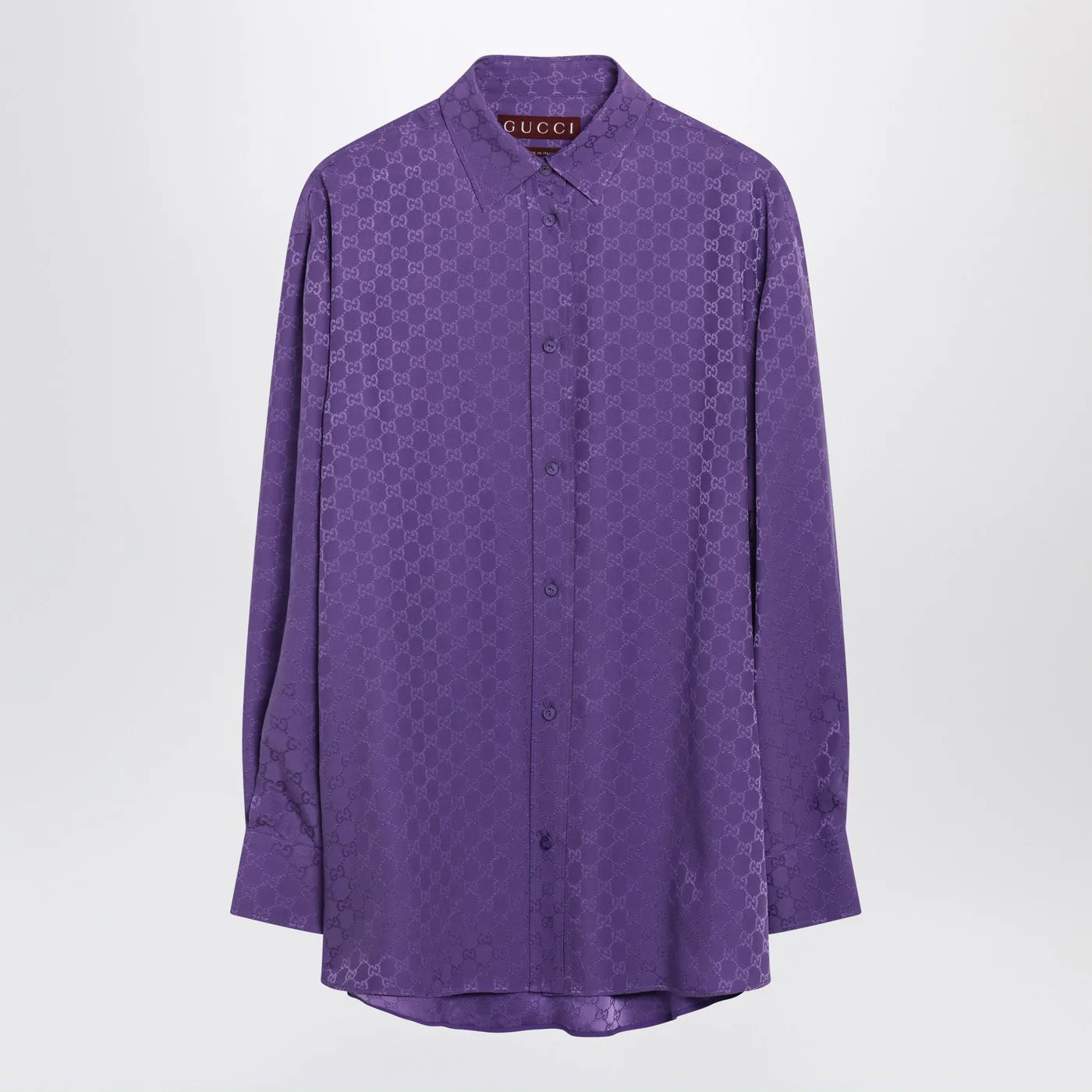 GUCCI Purple oversized GG jacquard silk shirt