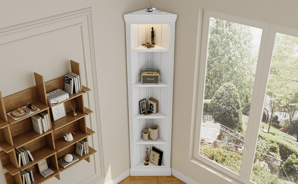 83.4'Tall Modern Corner Shelf,5 Tier Corner Bookcase with LED Light, Storage Standing Shelf Unit,-UH Decor-Default-Urbanheer