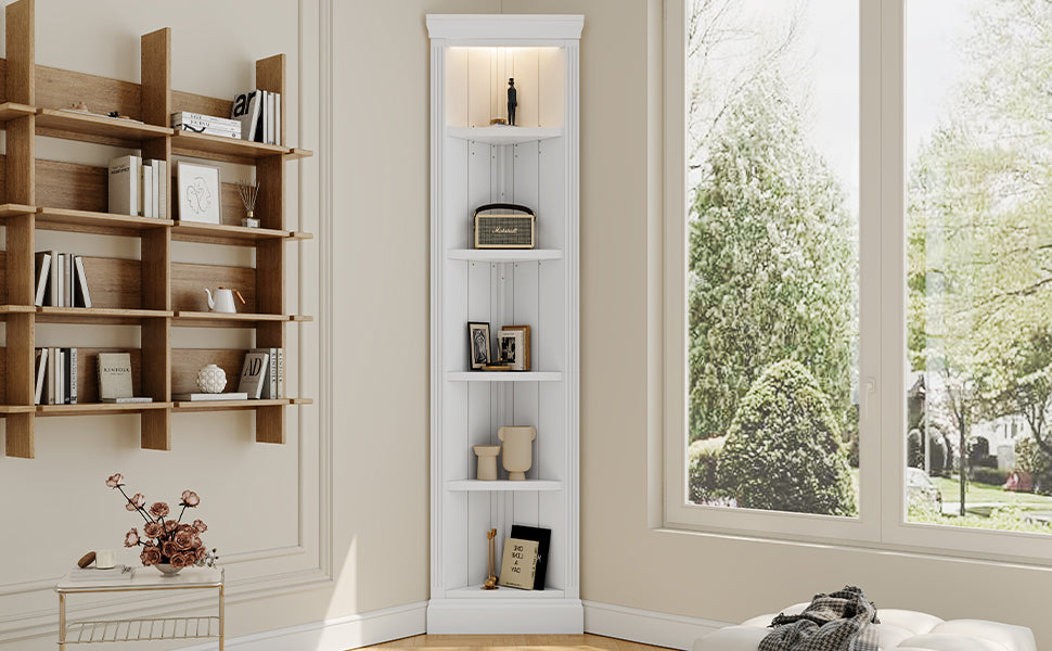 83.4'Tall Modern Corner Shelf,5 Tier Corner Bookcase with LED Light, Storage Standing Shelf Unit,-UH Decor-Default-Urbanheer