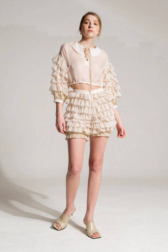 Silk Shirt With Beige Flounces-SHIRT-Nicole Baratta-XS/S-Urbanheer