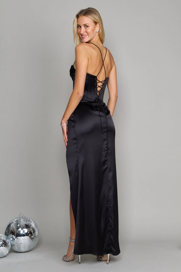 Dylan & Davids Corset Cowl Long Prom Dress Black-Dress-Dylan & Davids-2-Urbanheer