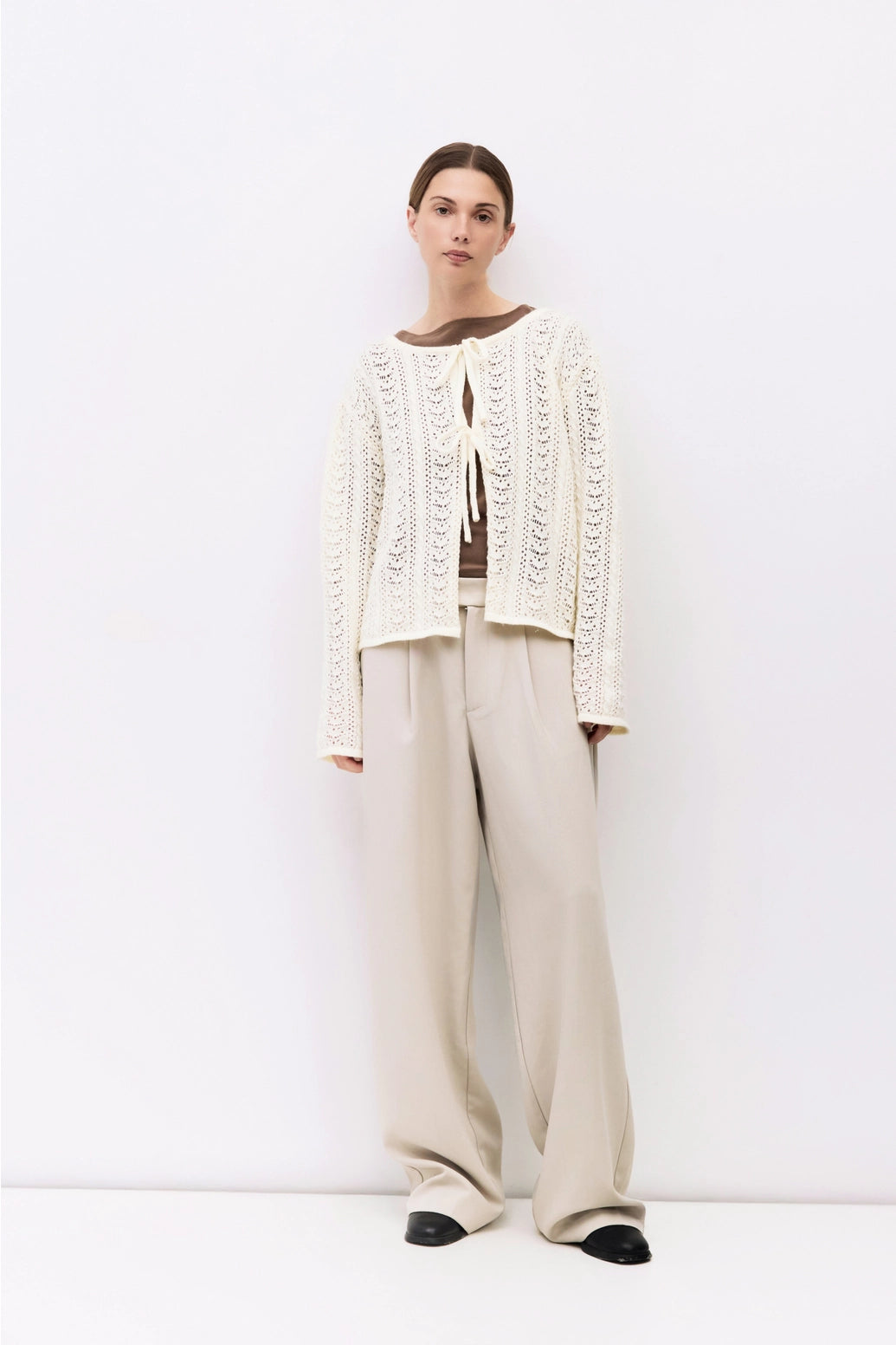 The Avia Cardigan Pointelle Tie Front Cardigan