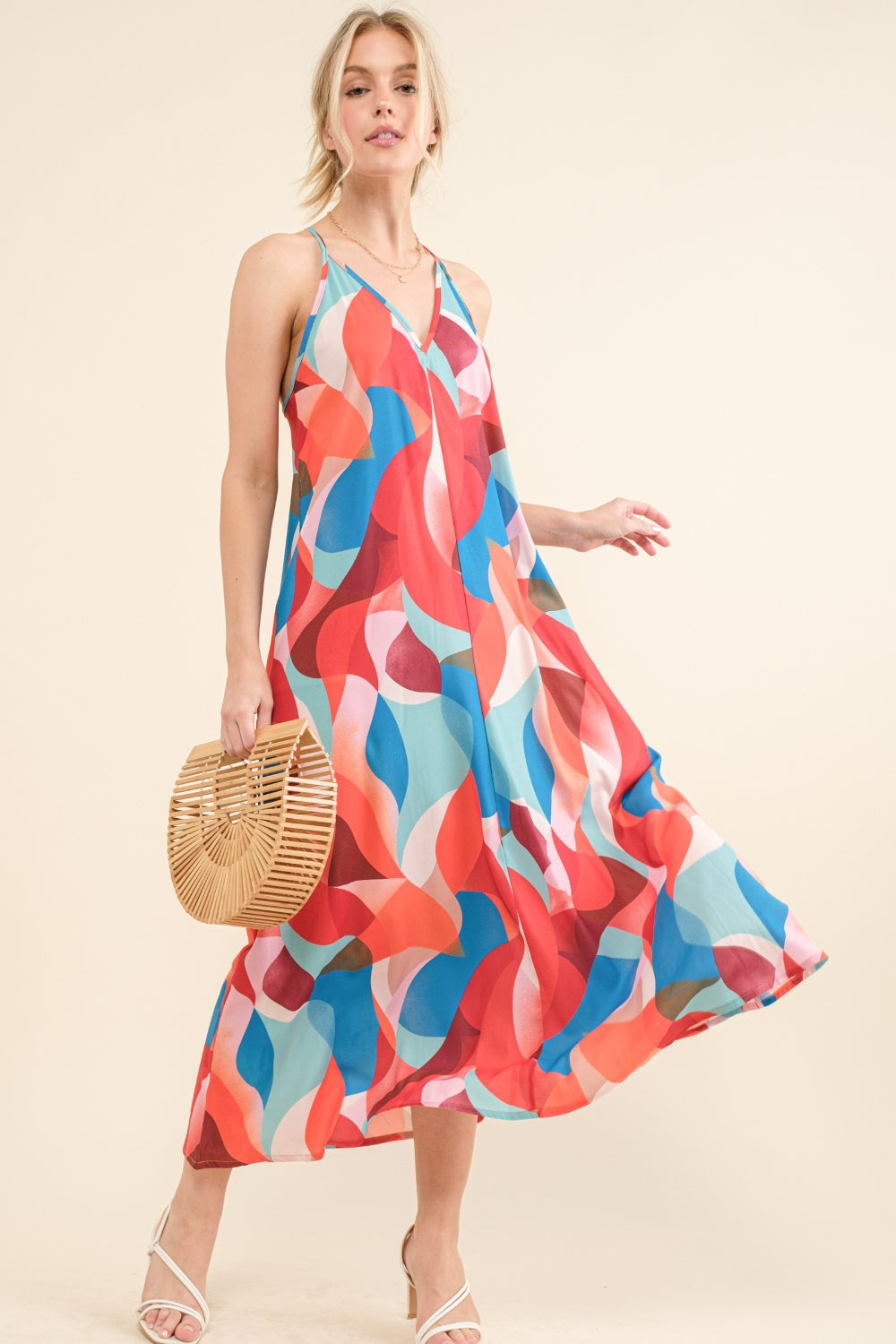 And The Why Printed Crisscross Back Cami Dress-Street 360-Blue Multi-S-Urbanheer