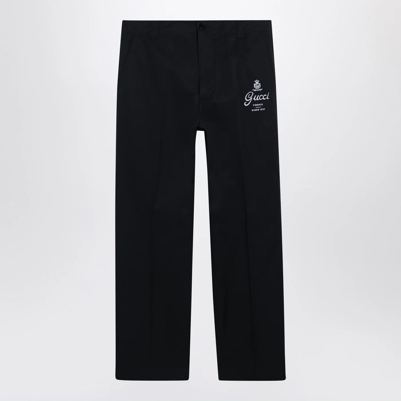 GUCCI Blue cotton trousers with logo print