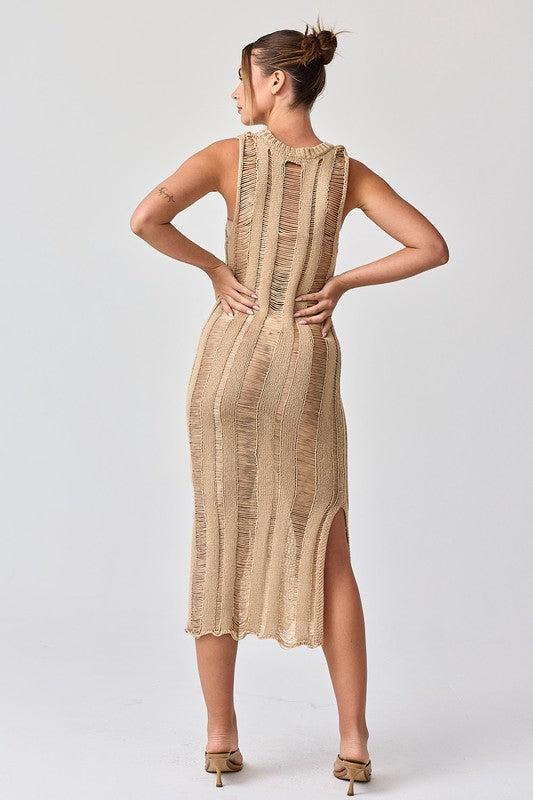 Lillian Ladder Knit Dress Taupe-Dresses-Papermoon-S-Taupe-Urbanheer