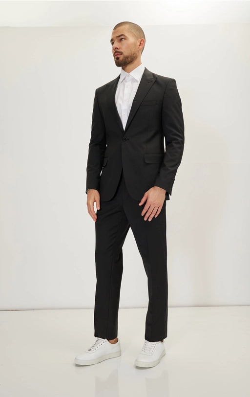 Super 120S Merino Wool Single Breasted Suit - Jet Black-Suit Jacket and Pants-Ron Tomson-Urbanheer