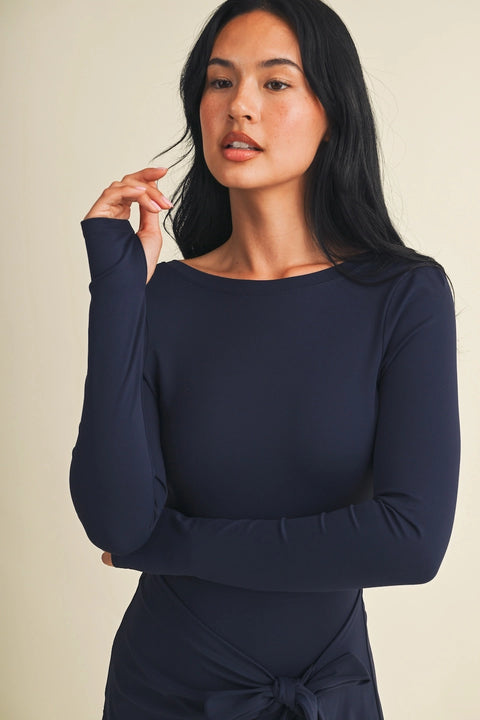 Long Sleeve Wrap Tie Front Dress