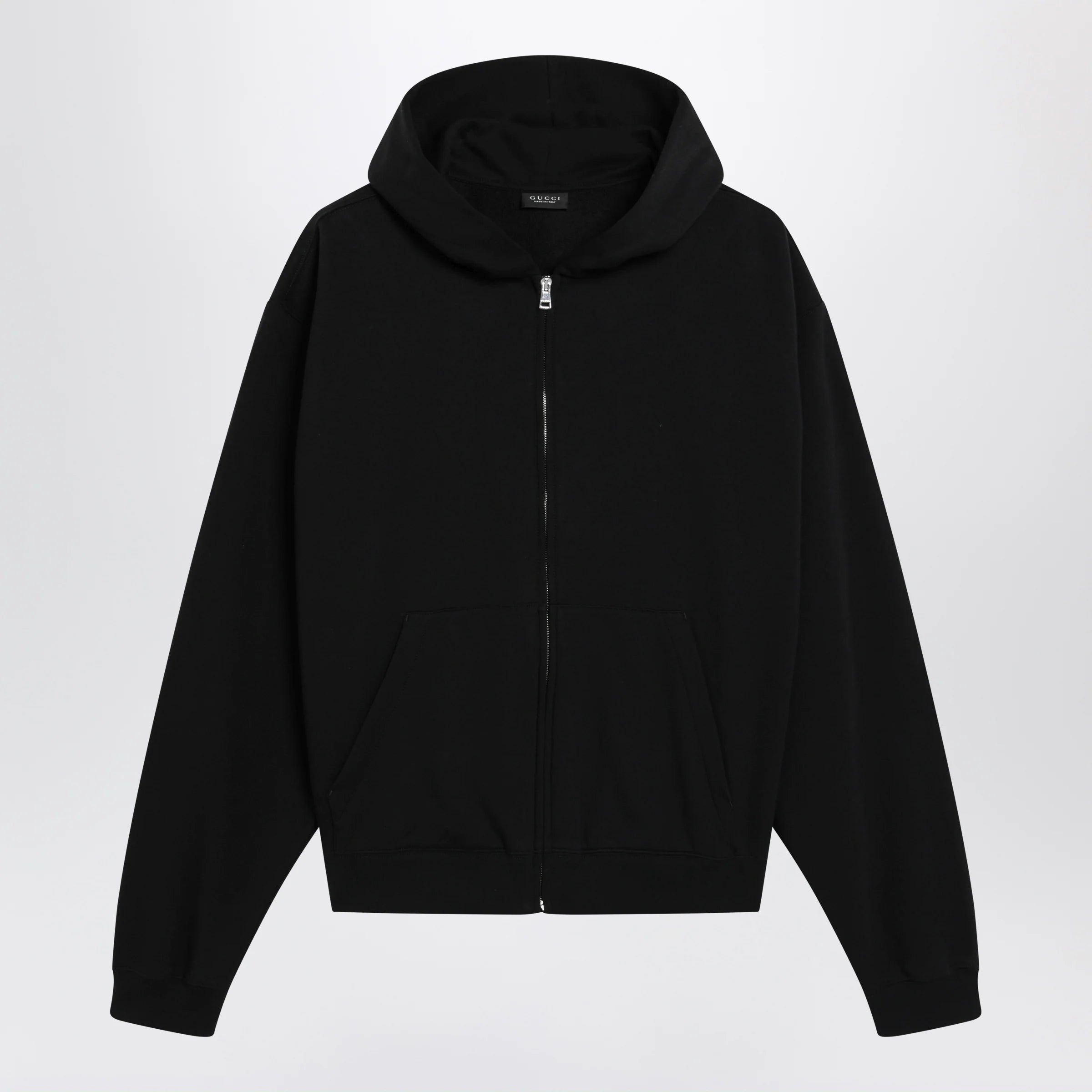 GUCCI Black zip hoodie in cashmere blend with logo print