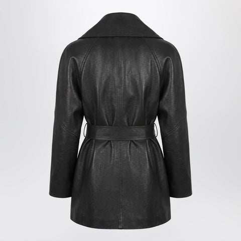 GUCCI Black leather jacket with Dionysus belt