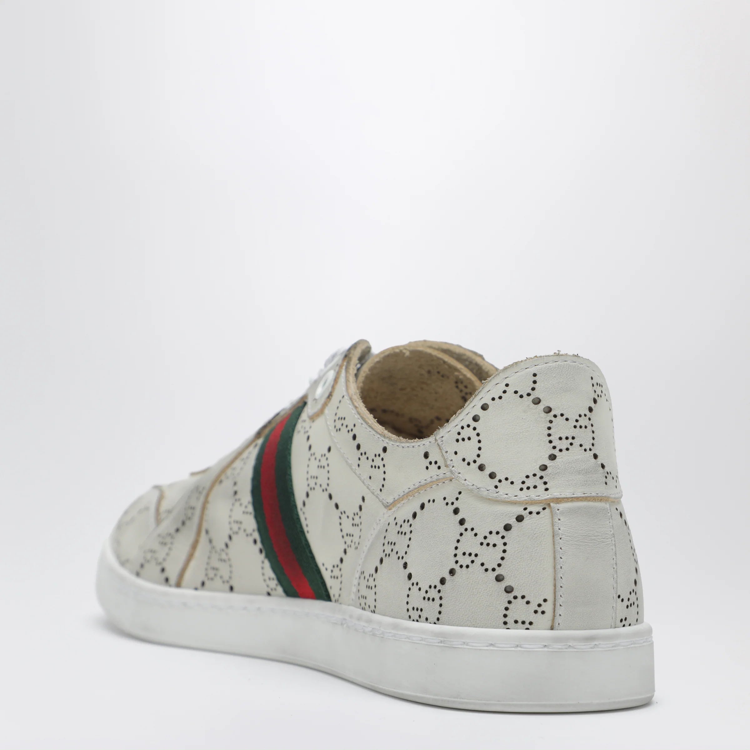 GUCCI White Stretch Sneakers with laser-cut GG motif