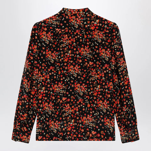 GUCCI Printed silk shirt with bow in black/red