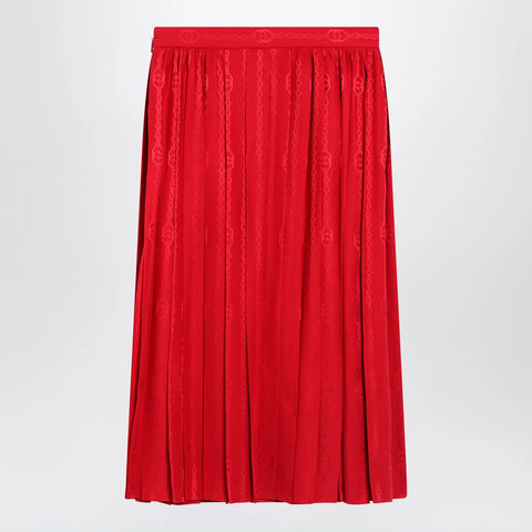 GUCCI Pleated silk jacquard midi skirt with GG chain in Fire