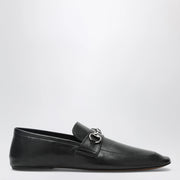 GUCCI Black leather horsebit loafers with silver hardware