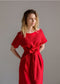 Wrap Linen Tie Belt Red Dress For Women Long With Pockets-Dress-Nich Linen-XXS-Urbanheer