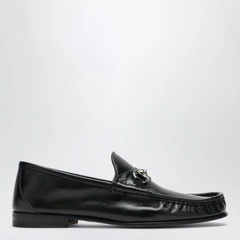 GUCCI Lugano black leather loafer with silver Horsebit