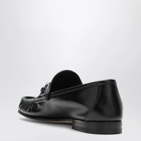 GUCCI Lugano black leather loafer with silver Horsebit