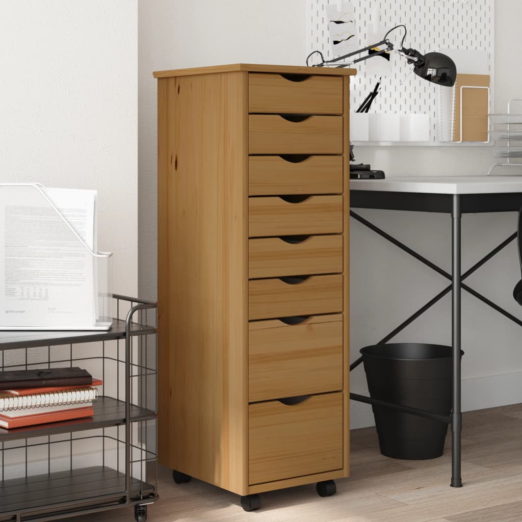 Vidaxl Rolling Cabinet With Drawers Office Filing Cabinet Moss Solid Wood Pine-Furniture > Cabinets & Storage > Storage Cabinets & Lockers-vidaXL-Gray-13.4" x 15.4" x 40.6"-Urbanheer