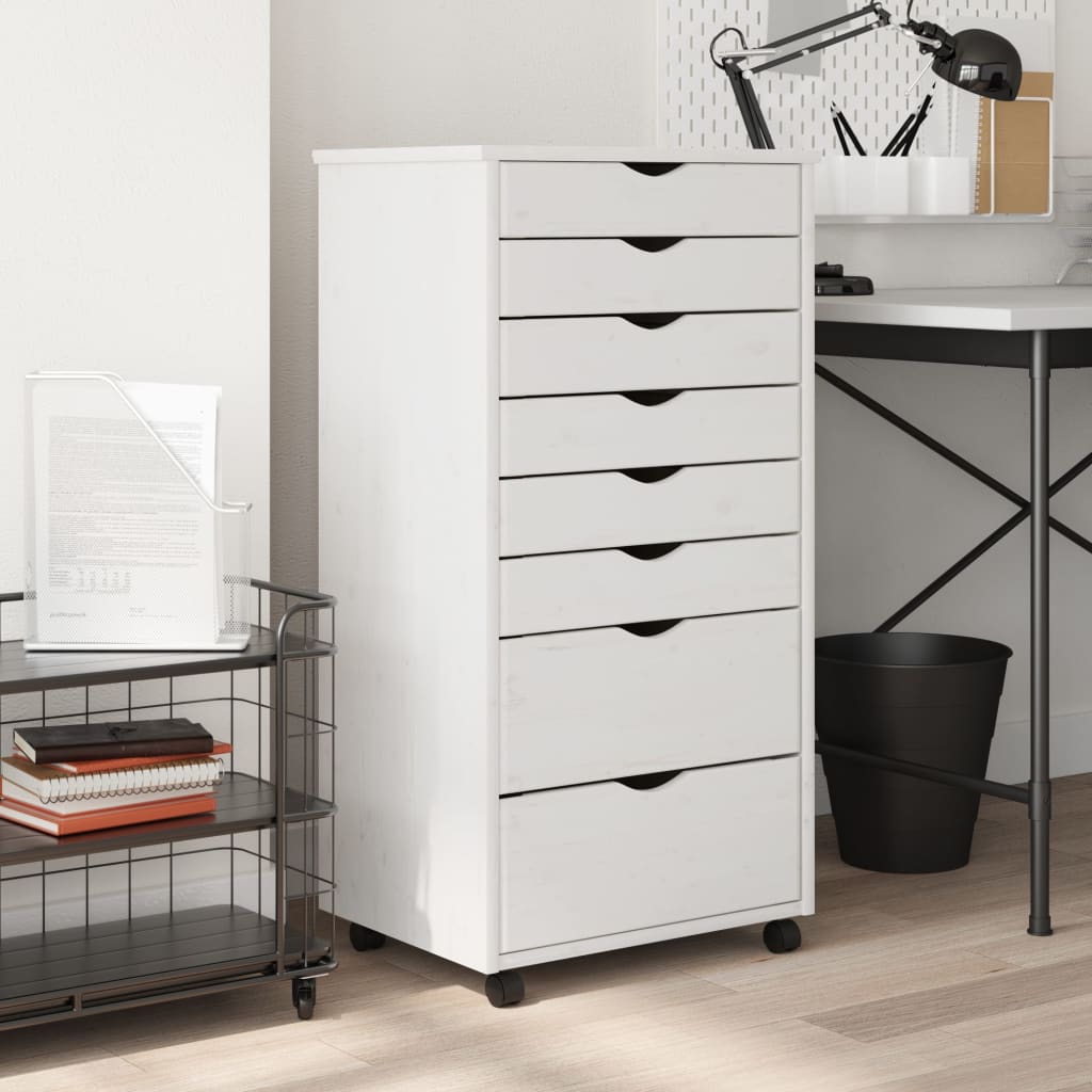 Vidaxl Rolling Cabinet With Drawers Office Filing Cabinet Moss Solid Wood Pine-Furniture > Cabinets & Storage > Storage Cabinets & Lockers-vidaXL-Gray-13.4" x 15.4" x 40.6"-Urbanheer