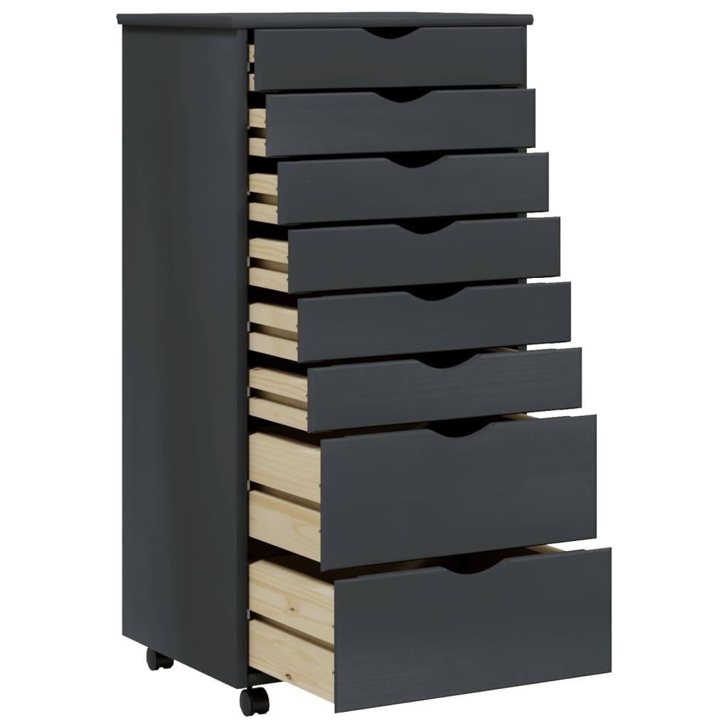 Vidaxl Rolling Cabinet With Drawers Office Filing Cabinet Moss Solid Wood Pine-Furniture > Cabinets & Storage > Storage Cabinets & Lockers-vidaXL-Gray-13.4" x 15.4" x 40.6"-Urbanheer
