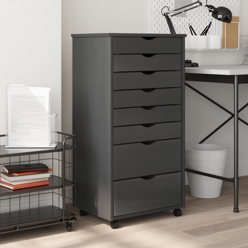Vidaxl Rolling Cabinet With Drawers Office Filing Cabinet Moss Solid Wood Pine-Furniture > Cabinets & Storage > Storage Cabinets & Lockers-vidaXL-Gray-13.4" x 15.4" x 40.6"-Urbanheer