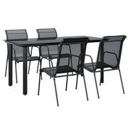 Vidaxl 5 Piece Patio Dining Set Black Steel And Textilene-Furniture > Outdoor Furniture > Outdoor Furniture Sets-vidaXL-63" table length/ 5 piece-Urbanheer