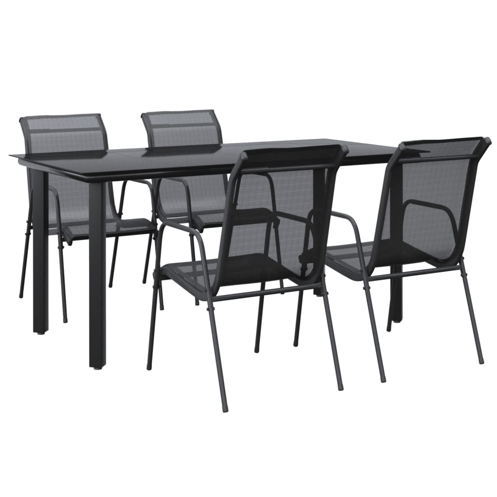 Vidaxl 5 Piece Patio Dining Set Black Steel And Textilene-Furniture > Outdoor Furniture > Outdoor Furniture Sets-vidaXL-63" table length/ 5 piece-Urbanheer