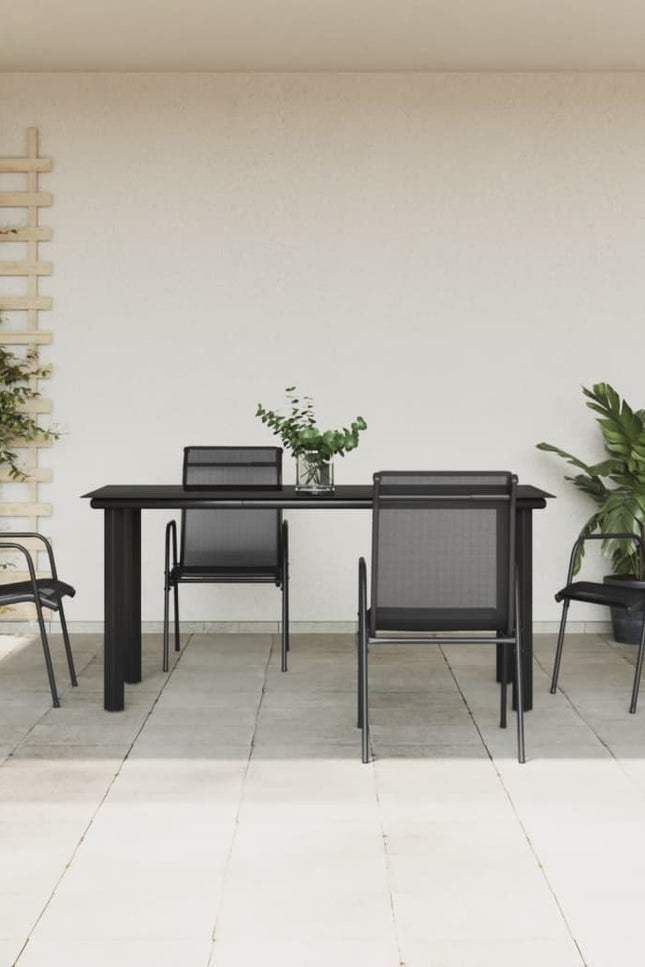 Vidaxl 5 Piece Patio Dining Set Black Steel And Textilene-Furniture > Outdoor Furniture > Outdoor Furniture Sets-vidaXL-Urbanheer