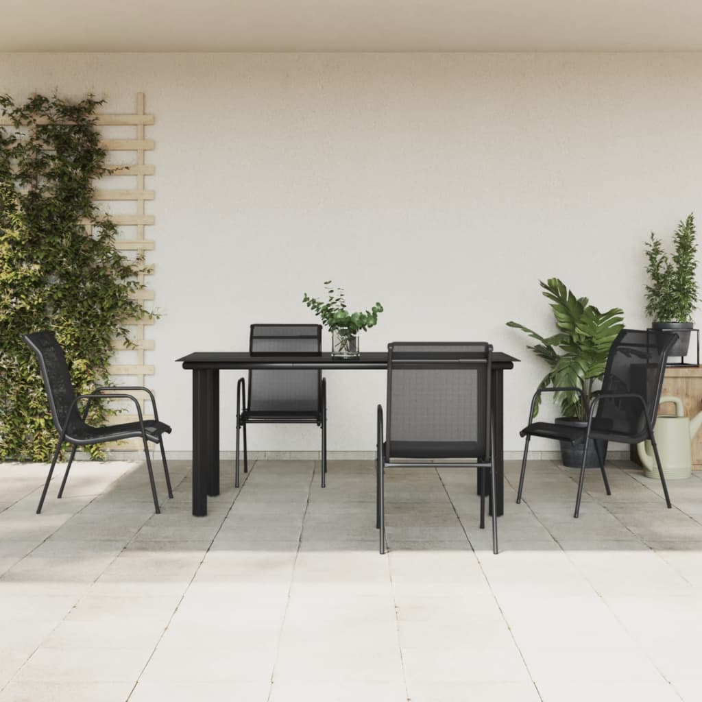 Vidaxl 5 Piece Patio Dining Set Black Steel And Textilene-Furniture > Outdoor Furniture > Outdoor Furniture Sets-vidaXL-63" table length/ 5 piece-Urbanheer
